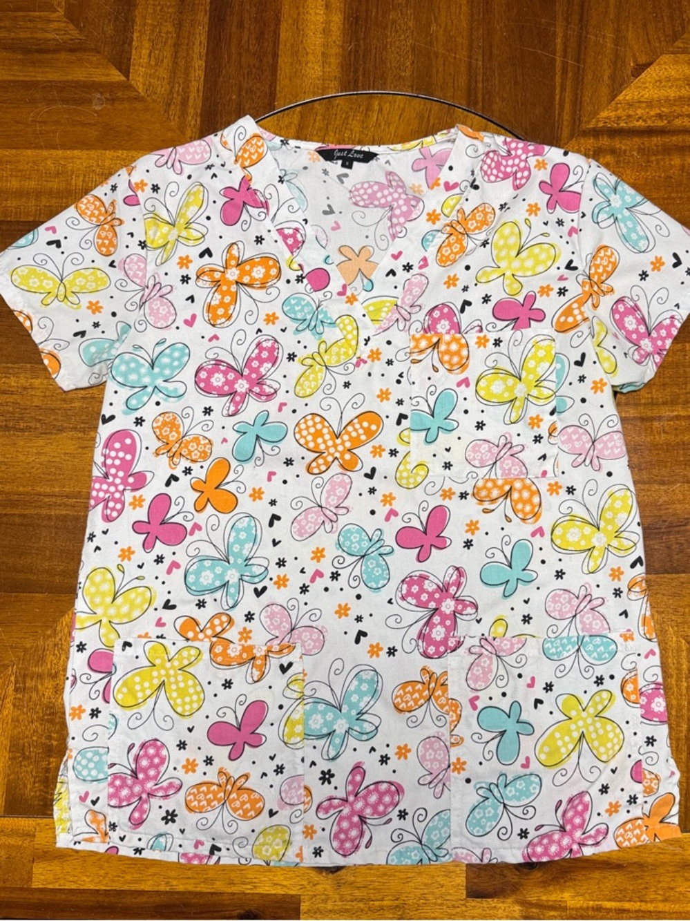 Just Love White Tee with Colorful Butterfly Print